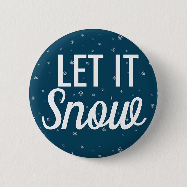 Modern let it snow blue with snowflakes button (Front)