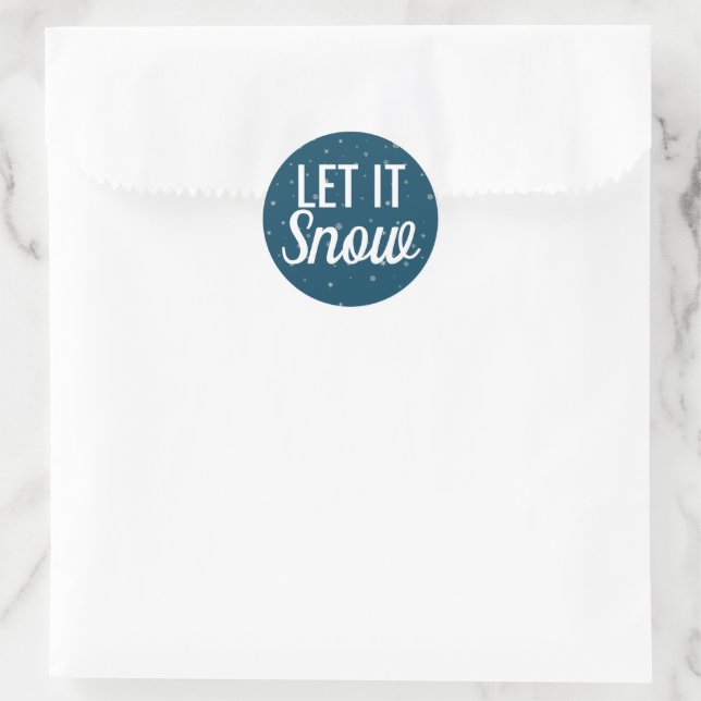 Modern let it snow blue with snowflakes classic round sticker (Bag)