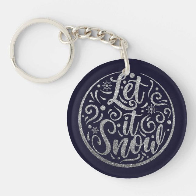 Modern Let It Snow Christmas Round Mandela Keychain (Front)