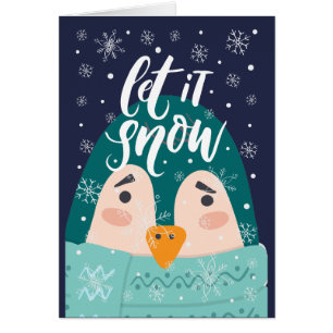 Modern "Let it Snow" Penguin Christmas Greeting Cards