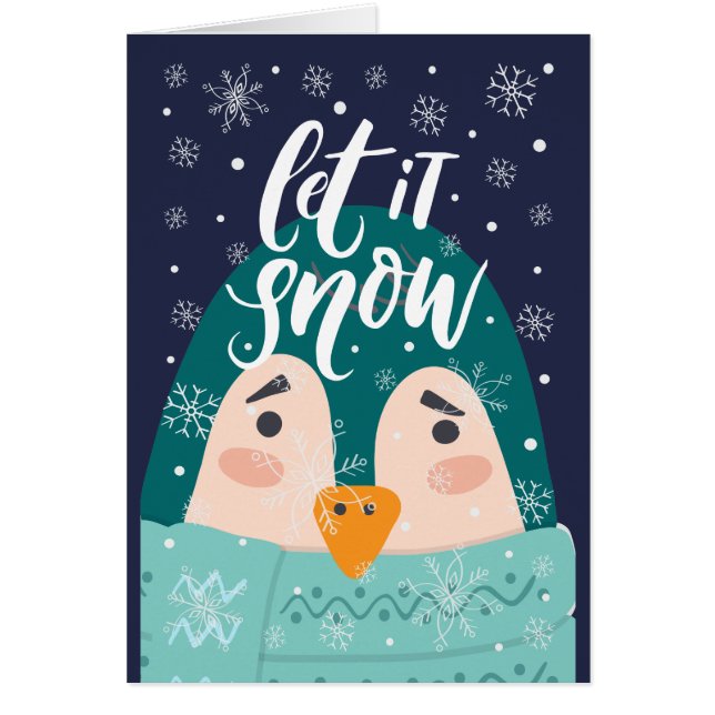 Modern "Let it Snow" Penguin  Christmas Greeting Cards (Front)