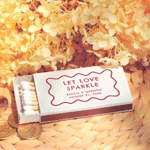 Modern Let Love Spark Wavy Retro Wedding Favor Matchboxes