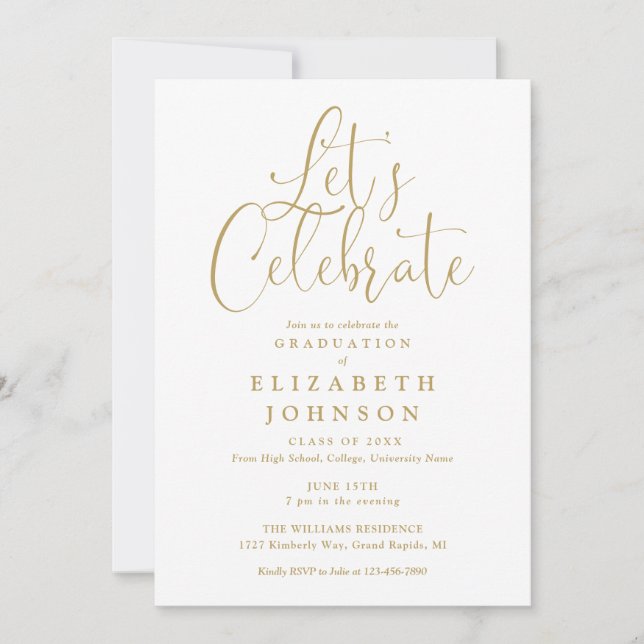 Modern Lets Celebrate Gold Script Graduation Party Invitation (Front)