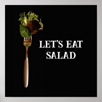 Modern Let's Eat Salad Food on Fork Black 