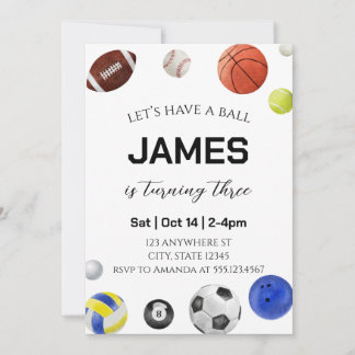 Modern Let's Have a Ball Kids Birthday Invitation