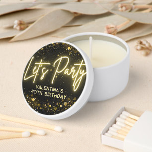 Modern Let's Party Black and Gold Neon Glow Light Mini Candle Favors