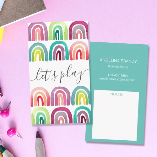 Modern Lets Play Rainbow Playdate Mommy Calling Card