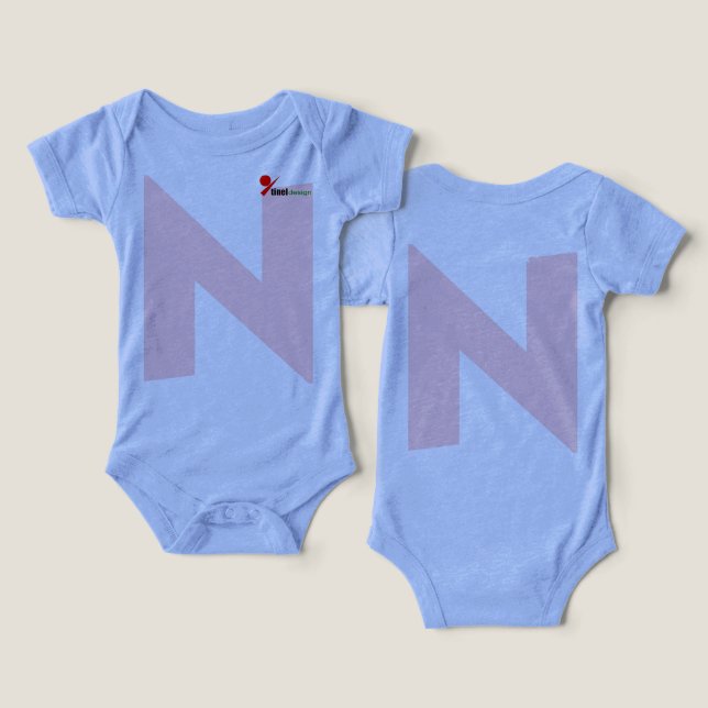Modern Letter N Initial Monogram Baby Bodysuit (Design Front & Back)