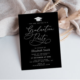 modern lettering black graduation party invitation
