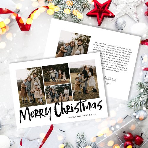 Modern Lettering Five Photo Merry Christmas  Holiday Card