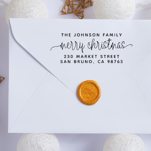 Modern Lettering Merry Christmas & Family Address Self-inking Stamp