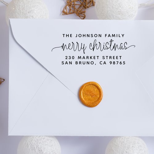 Modern Lettering Merry Christmas  Family Address Self_inking Stamp