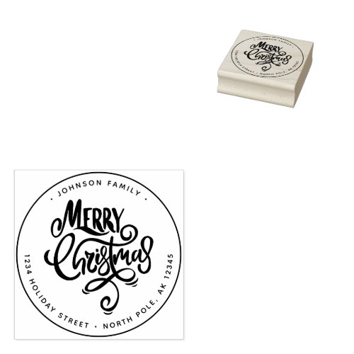 Modern Lettering Merry Christmas Rubber Stamp