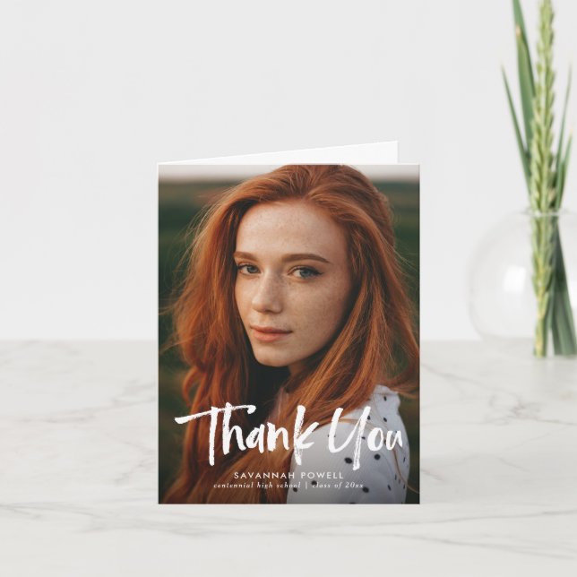 Modern Lettering Simple 3 Photo Graduation Folded Thank You Card (Front)