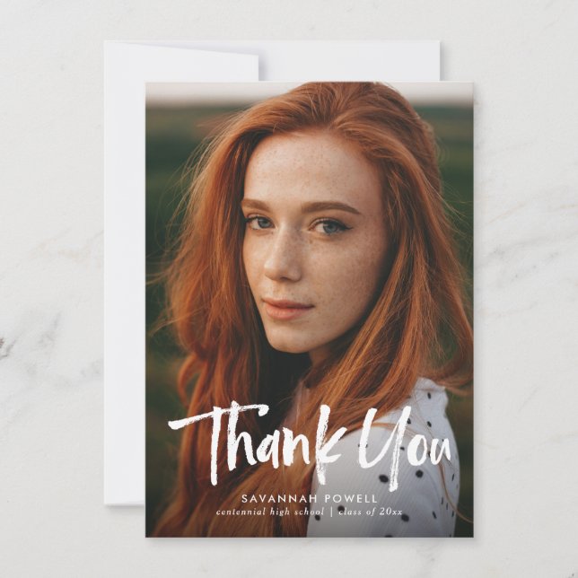 Modern Lettering Simple 3 Photo Graduation Thank You Card (Front)