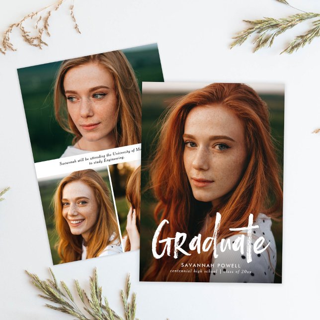 Modern Lettering Simple 4 Photo Graduation Announcement (Creator Uploaded)