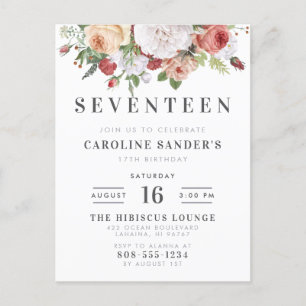 Modern Lettering & Watercolor Bouquet Birthday Invitation Postcard