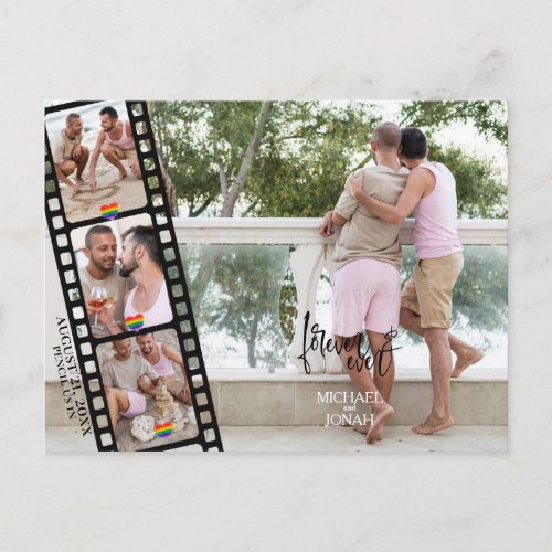 Modern LGBTQ 4 PHOTO Filmstrip Save the Date Postcard