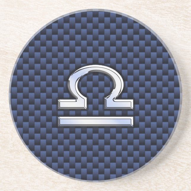 Modern Libra Sign on Navy Blue Carbon Fiber Drink Coaster (Front)