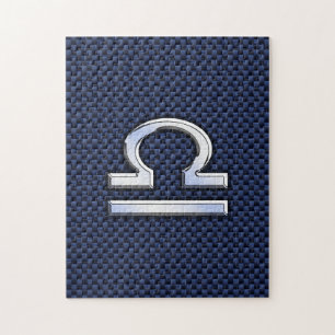 Modern Libra Sign on Navy Blue Carbon Fiber Jigsaw Puzzle