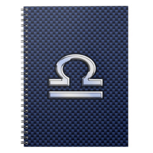 Modern Libra Sign on Navy Blue Carbon Fiber Notebook