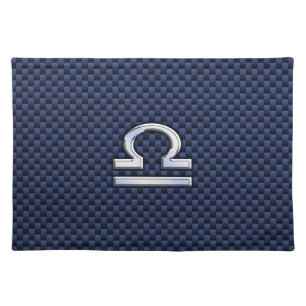 Modern Libra Sign on Navy Blue Carbon Fiber Placemat