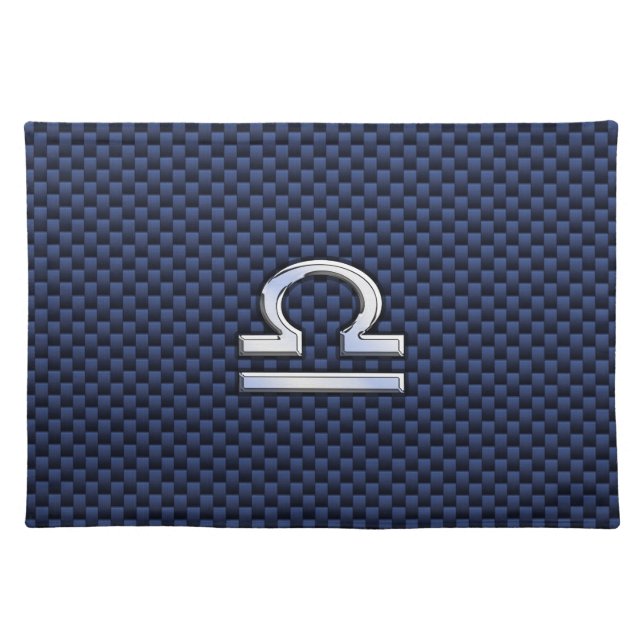 Modern Libra Sign on Navy Blue Carbon Fiber Placemat (Front)