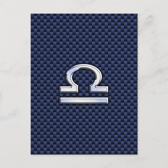 Modern Libra Sign on Navy Blue Carbon Fiber Postcard (Front)