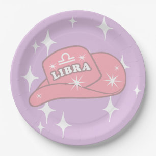 Modern Libra Zodiac Cowgirl Hat Lilac Party Paper Plates