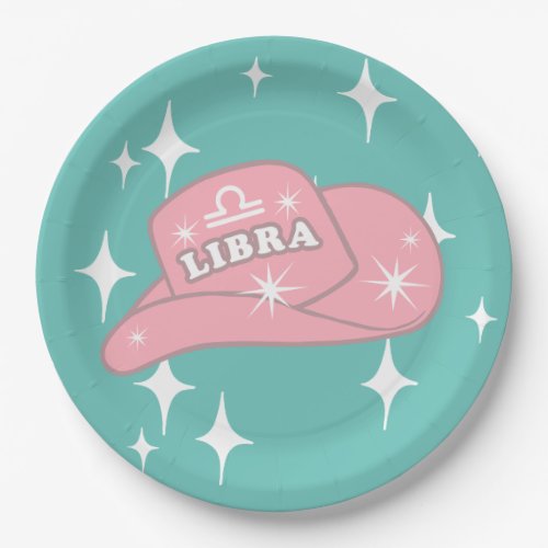 Modern Libra Zodiac Cowgirl Hat Teal Party  Paper Plates