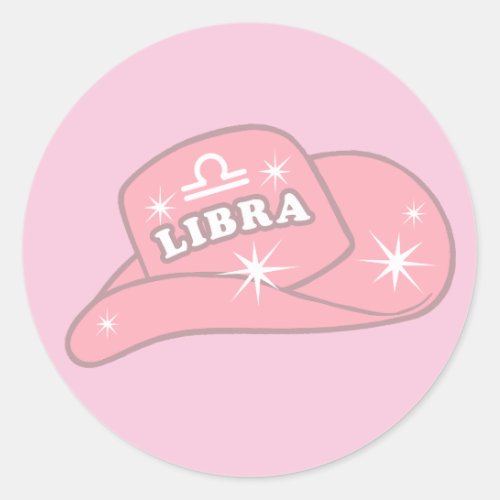 Modern Libra Zodiac Pink Cowgirl Hat  Classic Round Sticker