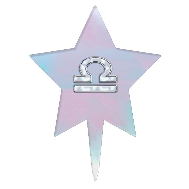 Modern Libra Zodiac Sign Mother of Pearl Style Cake Topper (Front)