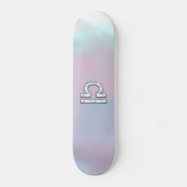 Modern Libra Zodiac Sign Mother of Pearl Style Skateboard (Front)