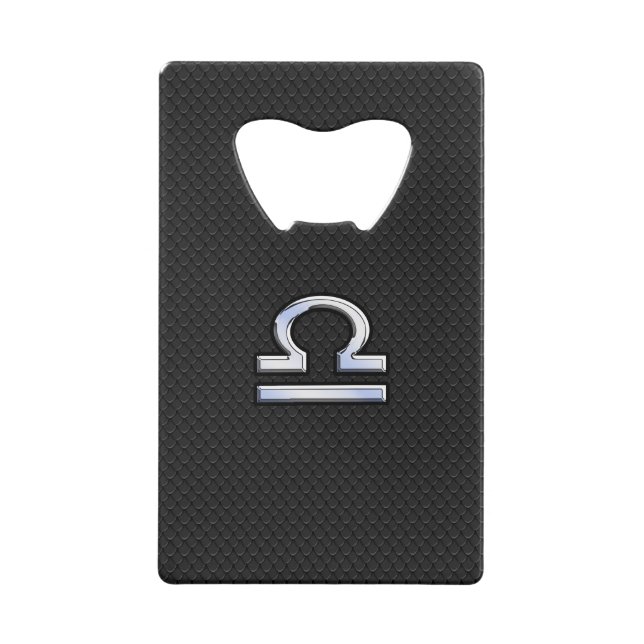 Modern Libra Zodiac Sign on black snake skin style Credit Card Bottle Opener (Front)