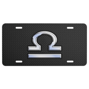 Modern Libra Zodiac Sign on black snake skin style License Plate