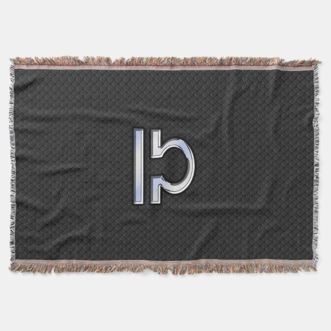 Modern Libra Zodiac Sign on black snake skin style Throw Blanket (Front)