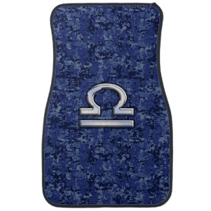 Modern Libra Zodiac Sign on blue digital camo Car Floor Mat