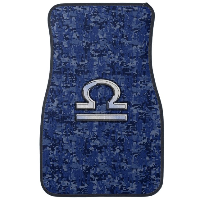 Modern Libra Zodiac Sign on blue digital camo Car Floor Mat (Front)