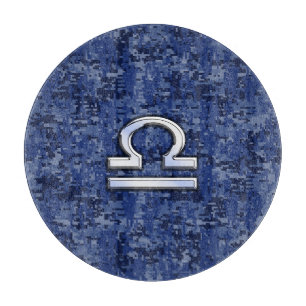 Modern Libra Zodiac Sign on blue digital camo Cutting Board