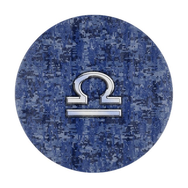 Modern Libra Zodiac Sign on blue digital camo Cutting Board (Front)