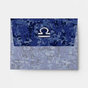 Modern Libra Zodiac Sign on blue digital camo Envelope