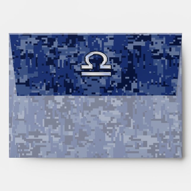 Modern Libra Zodiac Sign on blue digital camo Envelope (Back (Top Flap))