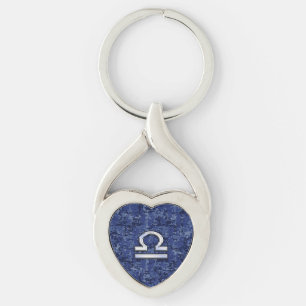 Modern Libra Zodiac Sign on blue digital camo Keychain