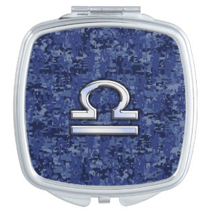 Modern Libra Zodiac Sign on blue digital camo Makeup Mirror