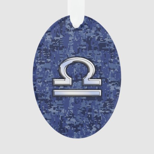 Modern Libra Zodiac Sign on blue digital camo Ornament