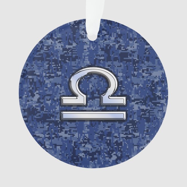 Modern Libra Zodiac Sign on blue digital camo Ornament (Front)