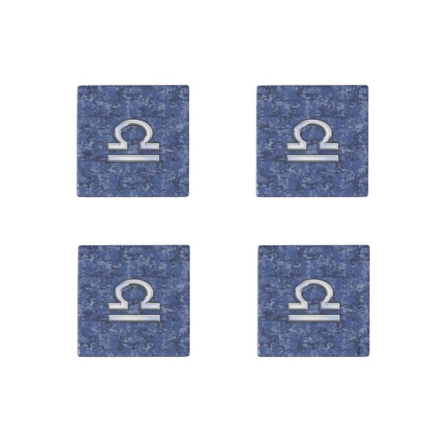 Modern Libra Zodiac Sign on blue digital camo Stone Magnet (Front)