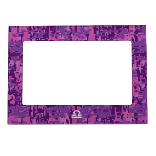 Modern Libra Zodiac Symbol on Fuchsia Digital Camo Magnetic Frame