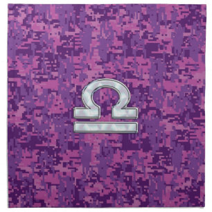 Modern Libra Zodiac Symbol on Fuchsia Digital Camo Napkin