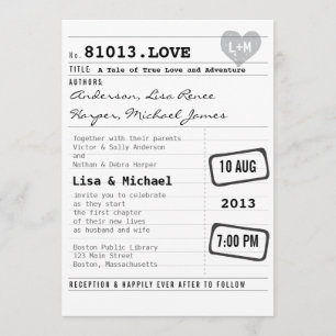 Modern Library Card Wedding Invitation